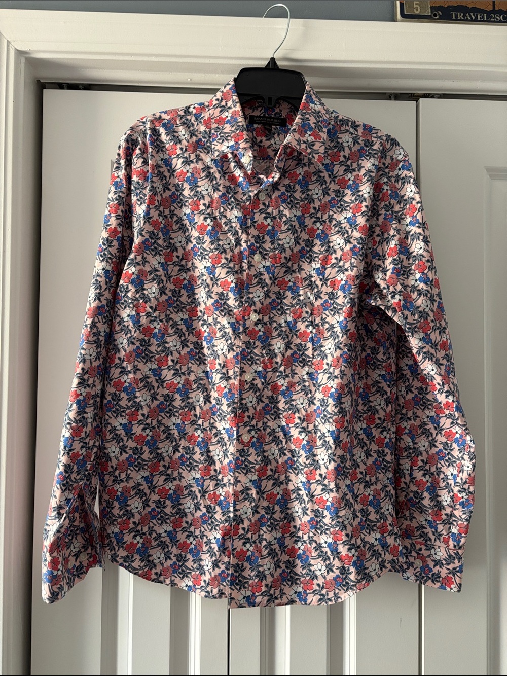 Banana Republic Floral Button-Down Shirt in Red, Blue, Cream